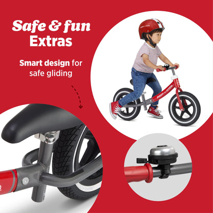 Radio Flyer Air Ride Balance Bike, Red, for Kids Ages 1.5-5, Pedal Free for Quick Learning, Rubber Air Tires, Adjustable Seat, Foot Rest, Ringing Bell, Kid & Toddler Balance Bikes (Amazon Exclusive)