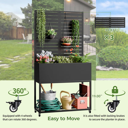 Trygoal Metal Planter Box with Trellis,67" H x35 W Raised Garden Beds with Privacy Screen for Climbing Plants Flower, Elevated Standing Planter Garden Bed with Drainage Holes for Outdoor Patio,Black
