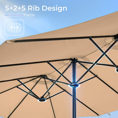 SUPERJARE 13FT Outdoor Patio Umbrella with Base Included, Double Sided Pool Umbrellas with Fade Resistant Canopy, Large Table Umbrella for Deck, Market, Backyard - Beige