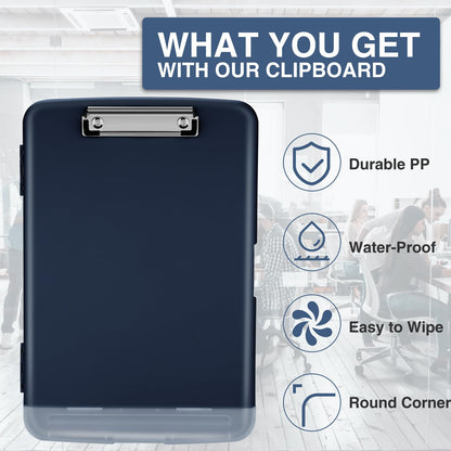 Sooez Clipboard with Storage, Clip Board 8.5 x 11 with Pen Holder, Plastic Organization Case Box for Letter Legal A4 Size Paper, Low Profile Clip, Nurses Teachers Must Haves, School & Office Supplies