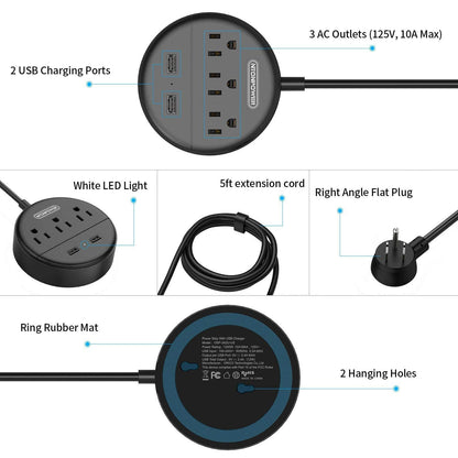 NTONPOWER Desktop Power Strip and Tower Power Strip with USB Bundle, Black Extension Cord for Home, Office, Dorm Essential
