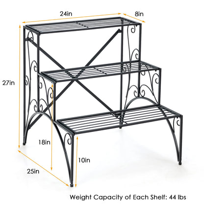 Giantex 3 Tier Metal Plant Stand, Black Corner Plant Stand Indoor w/ Widened Grid Shelf & Non-Slip Foot Pads, Display Rack Holder for Outdoor Porch Garden Patio Balcony
