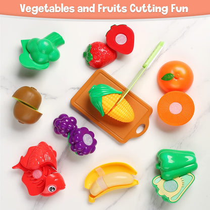 CUTE STONE Toy Kitchen Accessories Set, Play Food Sets for Kids Kitchen, Kids Cooking Sets with Play Pots and Pans, Utensils Cookware Toys, Toddler Kitchen Playset, Play Kitchen Toy for Girls Boys