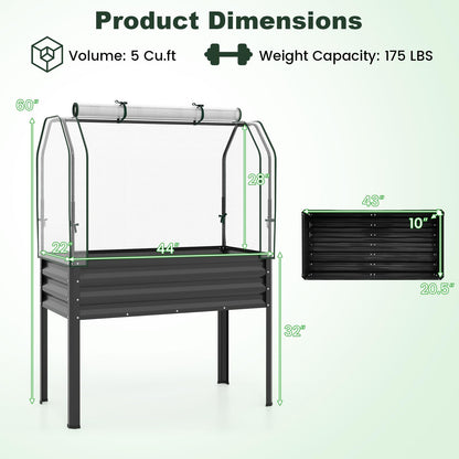 Giantex Raised Garden Bed with Legs & Greenhouse Cover, 44x22x60 Elevated Metal Planter Box with Roll-up Door, Outdoor Mini Greenhouse for Vegetable Flower Herb Patio Balcony (Black,2)