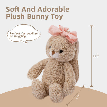 CUDDLE CORNER Bunny Stuffed Animal Soft Rabbit Cuddly Toy 8'' Long - Eared Brown Plush Bunny with Pink Bow Plush Toys for Babies and Toddlers