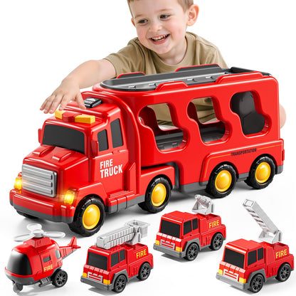 Bennol 5-in-1 Fire Trucks Toy Set for Boys Age 1-3 3-5, Fire Car Truck for Toddlers 1 2 3 4 5 6 Years Old, Christmas Birthday Gift Car Sets with Light Sound