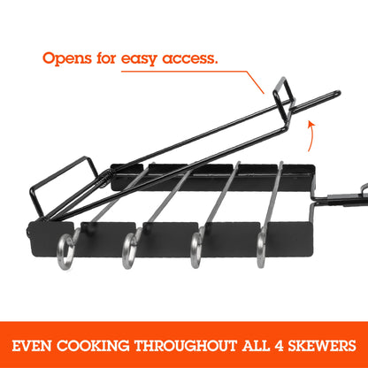 Camerons BBQ Skewer Rack Set - Includes Detachable Handle & 4 Non-Stick Stainless Steel Skewers for Grilling Barbecue Shish Kabobs, Meat, Vegetables & More - Grilling & Cookout Essential