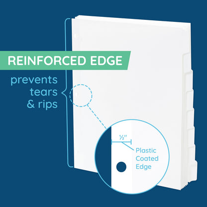 Blue Summit 8 Tab Dividers for 3 Ring Binder, Reinforced Edge, 1/8 Cut, Letter Size, Binder Dividers 8 Tab Bulk for Notebooks, White Index Divider, 12 Sets, 96 Pack