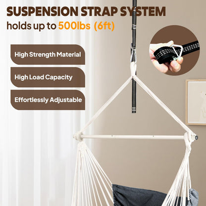 Chihee Hammock Chair Hanging Chair with Foot Rest 2 Cushions Max 500lbs Robust Metal Spreader Bar Collapsible Easy Storage Soft Cotton Swing Chair Strong Strap Iron Carabiner Side Pocket Included