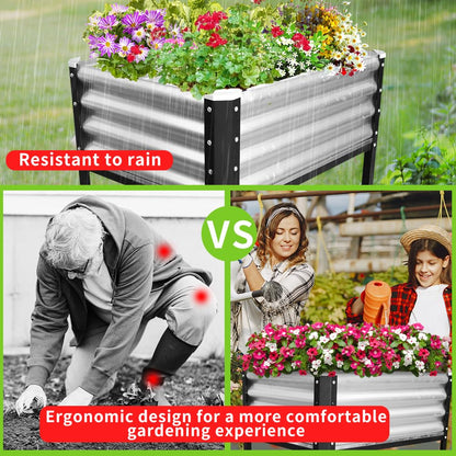 Megawodar Elevated Metal Raised Garden Bed, Large Outdoor Metal Planter Box Big Flower Plant Pot for Planting Flowers Vegetables and Herbs (Silver, Small)