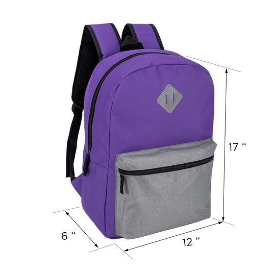 24-Pack 17" Classic Backpacks for Kids - Bookbags in Bulk for Elementary, Middle, and High School Students, 8 Assorted Colors