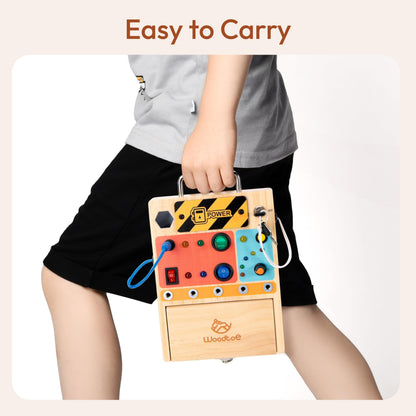 Woodtoe Montessori Toys for Toddler 3 4 5 Year Old, 3-in-1 Busy Board with LED Light Switch, Screwdriver Board Set, Lock and Key Toy, Educational Sensory Toys, Fine Motor Skill Birthday Toys for Kids