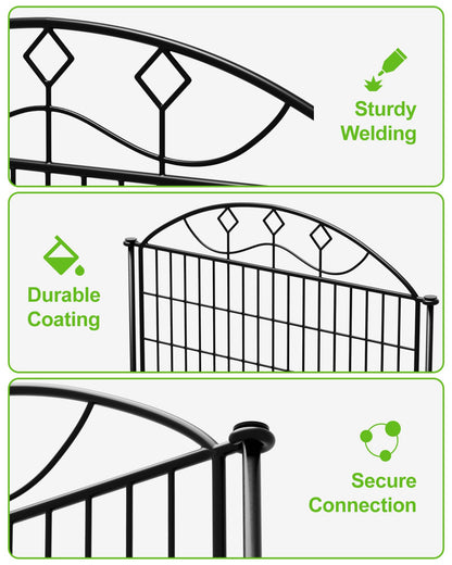 40in Tall 10-Panel Metal Garden Fence, No Dig Temporary Yard Fencing, Reusable Animal Barrier for Large Dogs & Garden Protection, Black