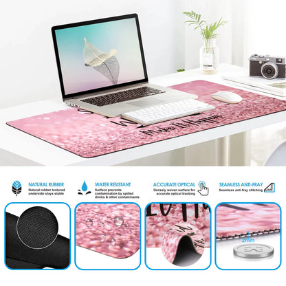 iCasso Mouse Pad,Large Pink Desk Mat Set, 4in1 XXL Mousepad + Keyboard Wrist Rest+Mouse Wrist Rest+Coaster with Ergonomic Desk Pad for Home Office Table Computer Cover -Pink Stay Positive