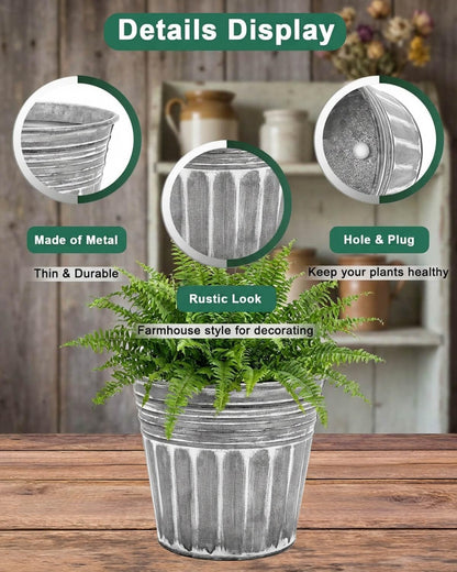 vensovo 4 Inch Galvanized Bucket Planter - 6 Pack Small Metal Flower Pots with Drainage Holes & Plugs, Rustic Silver Tin Pots for Indoor Herbs, Outdoor Succulents, Farmhouse Home Garden Decor