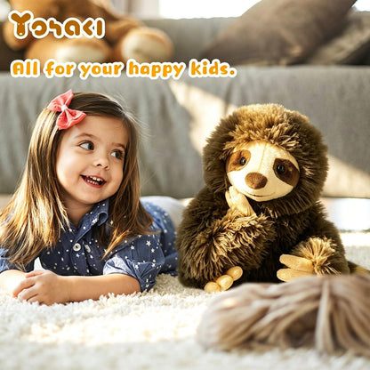 YOHAKI Sloth Plush Animal, 11.02" Cute Stuffed Sloth with 3 Baby Sloths, Easter Stuffed Sloth Animal, Washable Plush Toys, Cute Three Toed Sloth Birthday Gifts for Kids Boys and Girls, Brown