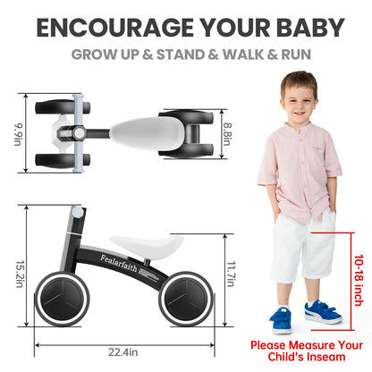Baby Balance Bike for 1 Year Old Boys Girls, Toddler First Bike with 4 Colorful Lighting Wheels | 10-36 Month Toddler Balance Bike | First Birthday Gifts (Black)