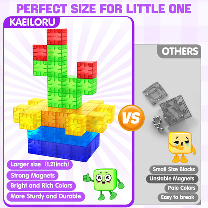 Feoxialy Magnetic Blocks - 52pcs Translucent Magnetic Cubes, Digit Building Blocks Magnet Toys for Kids, Rainbow STEM Creativity Toys 3+ Year Old Boys & Girls Toddlers Kids Christmas Birthday Gifts