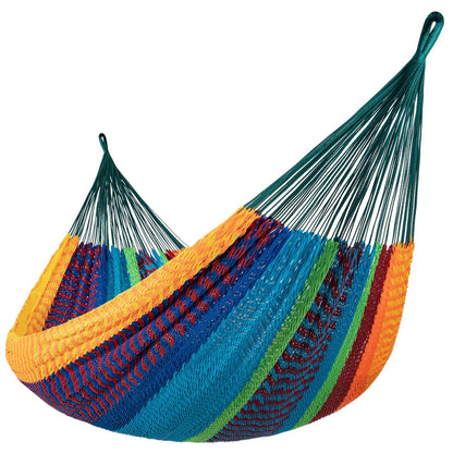 Lazy Daze Hammocks Handwoven Mayan Hammock, 10.5 FT Soft Rope Double Hammocks, Portable Outdoor Hammock with Carry Bag, 2 Straps & Carabiners for Patio Outside, 550 lbs Weight Capacity, Multi Color