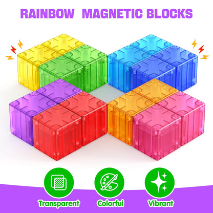 Feoxialy Magnetic Blocks - 52pcs Translucent Magnetic Cubes, Digit Building Blocks Magnet Toys for Kids, Rainbow STEM Creativity Toys 3+ Year Old Boys & Girls Toddlers Kids Christmas Birthday Gifts