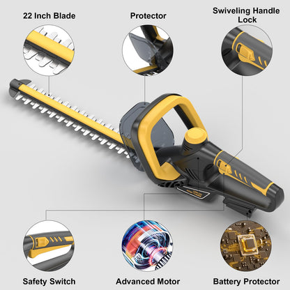 22-Inch Cordless Hedge Trimmer (No Battery), Compatible with DeWalt 20V Battery, 180° Rotating Handle, 0.63" Cutting Capacity, 4.4 lbs Lightweight Bush Clipper with Battery Protection