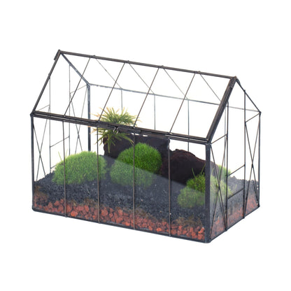 NCYP Geometric Glass Terrarium with Lid for Succulent, Small Cactus - Handmade Clear Closed House Shape Box - Home Indoor Tabletop Garden Decor, Black 9.4" x 5.5" x 7.3" (No Plants)