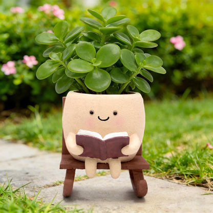 YOUOIVIA Rocking Chair Book Planter, Cute Smiley Face Succulent Plant Pots for Indoor Outdoor Plants, Unique Funny Flower Pots with Drainage Hole, Plant Gifts for Mother's Day, Birthday, Christmas