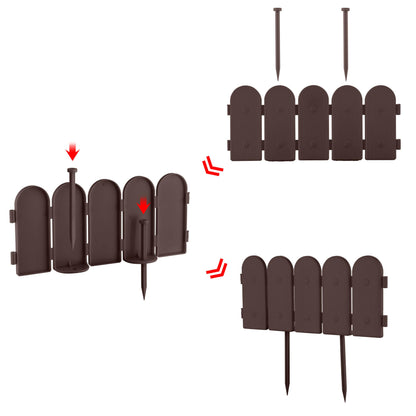 Evelyne Garden Border Plastic Edging: Wooden Fence Design - 8pcs Brown Yard Landscaping Fence Liner Lawn Edge Barrier - 10ft Kit of Decorative Lawn Panels Elements -Landscaping Edging-GMT-10374-A08