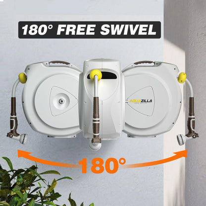 Retractable Garden Hose Reel, 5/8 in 100+6 ft, Heavy Duty Wall Mounted Water Hose Reel, Spring Power Automatic Rewind, Any Length Lock, 180° Swivel Bracket, 10 Pattern Spray Nozzle