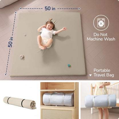 Baby Play Mat for Floor,50"x50" Vegan Leather Playpen Mat,1.3'' Thick Memory Foam Padded Play Mat,Cushioned & Waterproof Play Mats,Non Slip Crawling Playmat for Toddlers,Infants,Kids