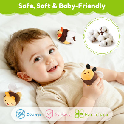 Baby Toys 6-12 Months - Soft Beehive Infant Toy with 5 Sensory Bees, Rattle, Crinkle, Squeaker, Mirror & Music, Montessori Toys for Babies 3 6 9 12 18 Months, Baby Boys Girls Christmas Birthday Gifts