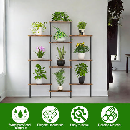 KANEODOT 42" Tall Plant Stand,4-Tier Heavy Duty Plant Shelf,Small Plant Stand Indoor and Outdoor,Living Room,Balcony,Home Office,37''L x 7.8''W x 42''H,Rustic Brown
