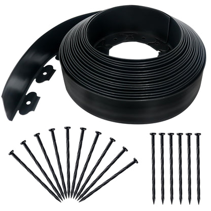 Quibbay 3.15" x 50' No Dig Landscape Edging, Plastic Garden Edging Borders with 75 Anchoring Spikes, Flexible Lawn Edging for Landscaping Garden Flower Beds Grass Yard Paver Pathway, Black
