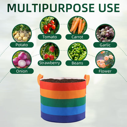 LITLANDSTAR 6 Pack 10 Gallon Grow Bags, Heavy Duty Thickened Colorful Nonwoven Plant Fabric Pots with Handles, Five-Color Tone Garden Plant Bags for Fruits Vegetables Flowers Herb