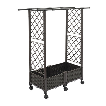 TFCFL Planter with Trellis Raised Garden Beds,Trellis Planter Self-Watering Box with Wheels,Outdoor Vegetable Flower Privacy Planter Box for Backyard Balcony Patio