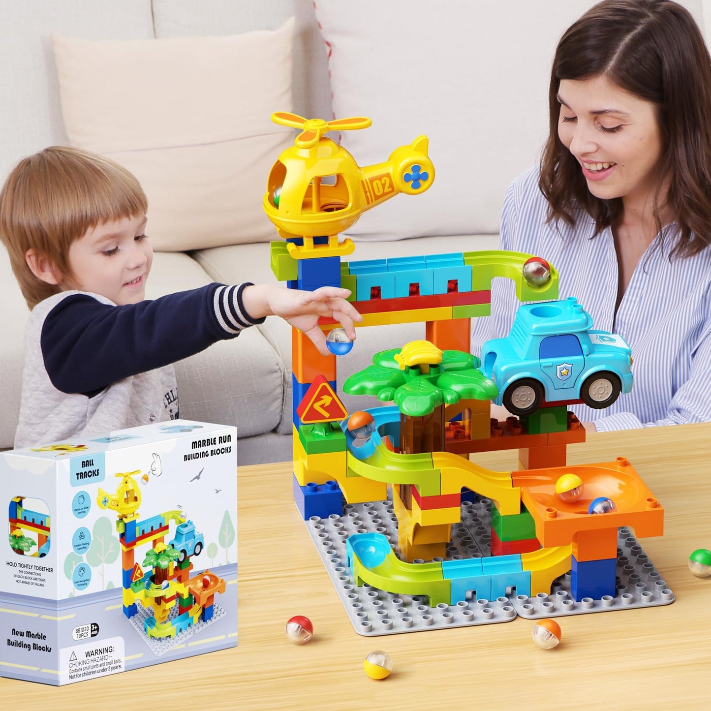 Marble Runs for Kids 4-8,Building Blocks Compatible with Major Brands, Birthday Toys Gifts for Ages 3 4 5+ Boys Girls，Toddler Education Montessori Learning STEM Toys Marble Runway Maze Track Set