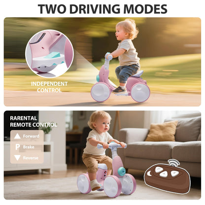 Electric Baby Balance Bike with Bubble Machine for 1 Year Old Boys Girls 4 in 1 Ride On Toys Toddler Balance Bike 12-48 Month Kids Bubble Bike First Birthday Gift with Powered Motor,Music,LED Lights