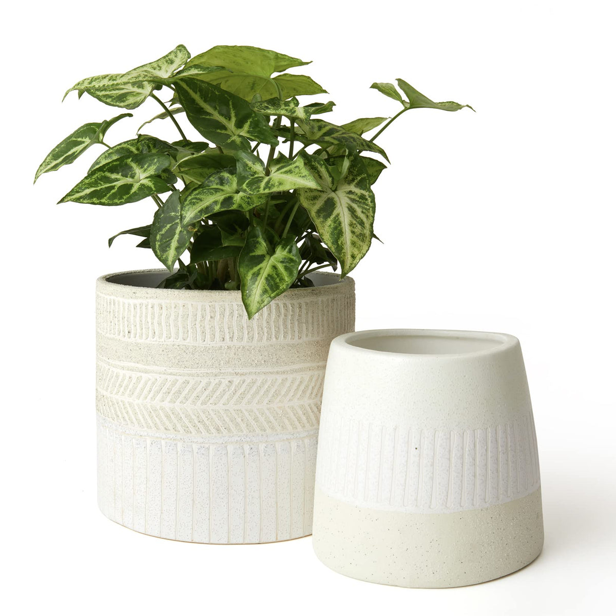 LA JOLIE MUSE Flower Pots Indoor Plant Pot Set of 2, Unique Small Ceramic Plants Planter, 6.4+ 5.1 Inch Planters, Beige