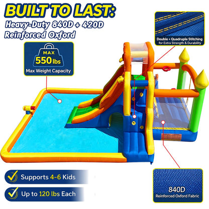 Umbalir 19x13FT Water Slide with 3 Climbing Walls, Jumbo Pool, Water Park with 2 Stair-Steps & Back Rock Wall, 2 Overhead Sprinklers & Water Cannon, 99" Long Slide, Multi-Kid Racing Bounce House
