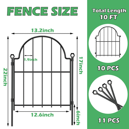Blingluck Garden Fence, 22 in(H) x 10.83 ft(L) Arched Rustproof Metal No Dig Fence Garden Fence Border, Ground Stake Animal Barrier Fence for Rabbit Dog, Outdoor Decor for Yard & Patio