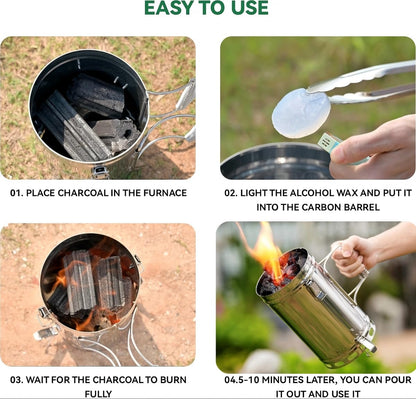 mocampro Stainless Steel Charcoal Chimney Starter | BBQ Chimney Starter for Charcoal Grill and Barbecues, Compact Outdoor Cooking BBQ Tools Accessories