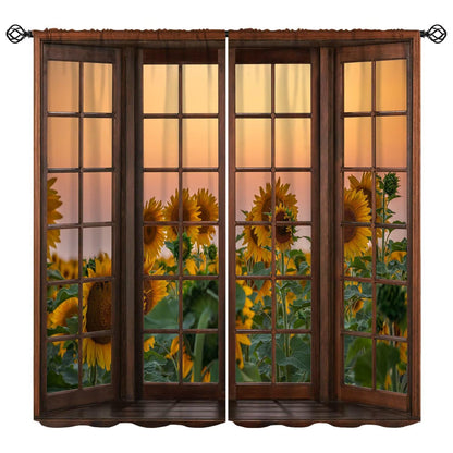 FAOTELY Beautiful Sunflower Landscape Curtains Rustic Vintage Sunflower Sunsets Sunrises Scenery Blackout Window Drapes for Bedroom Living Room Kitchen Cafe （W26xL84 Inch） x2 Panels