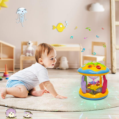 M SANMERSEN Baby Boys Toys 6-12 Months, Babies Ocean Rotating Lights Up Musical Toys for 0-6 12-18 Months Newborn Infant Crawling Tummy Time Toys 1 2 3 Baby Birthday Blue