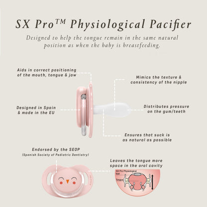 Suavinex Bonhomia SX PRO Physiological Pacifier, Supports Breastfeeding Babies, Pacifiers 6-18 Months, 2 Pack Baby Pacifier, Baby Accessories, (Pink/Beige)