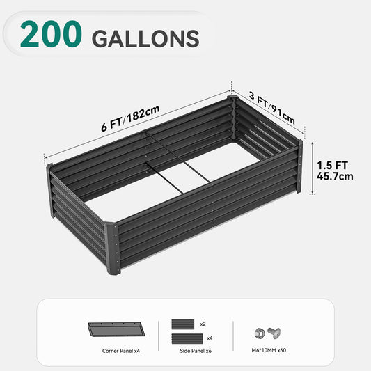 YITAHOME 72x36x18 in 2pcs Galvanized Raised Garden Bed Kit, Large Metal Planter Box with Gloves & Support Rod, Outdoor Flower Bed for Plants Vegetables, Black