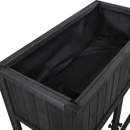 Merax 35.4''x17.7''x37.4'' Raised Garden Bed, Compact 2 Doors Garden Greenhouse with Wheels, Mini Wood Cold Frame Planter Box Stand for Backyard, Patio, Balcony w/Bed Liner,Black