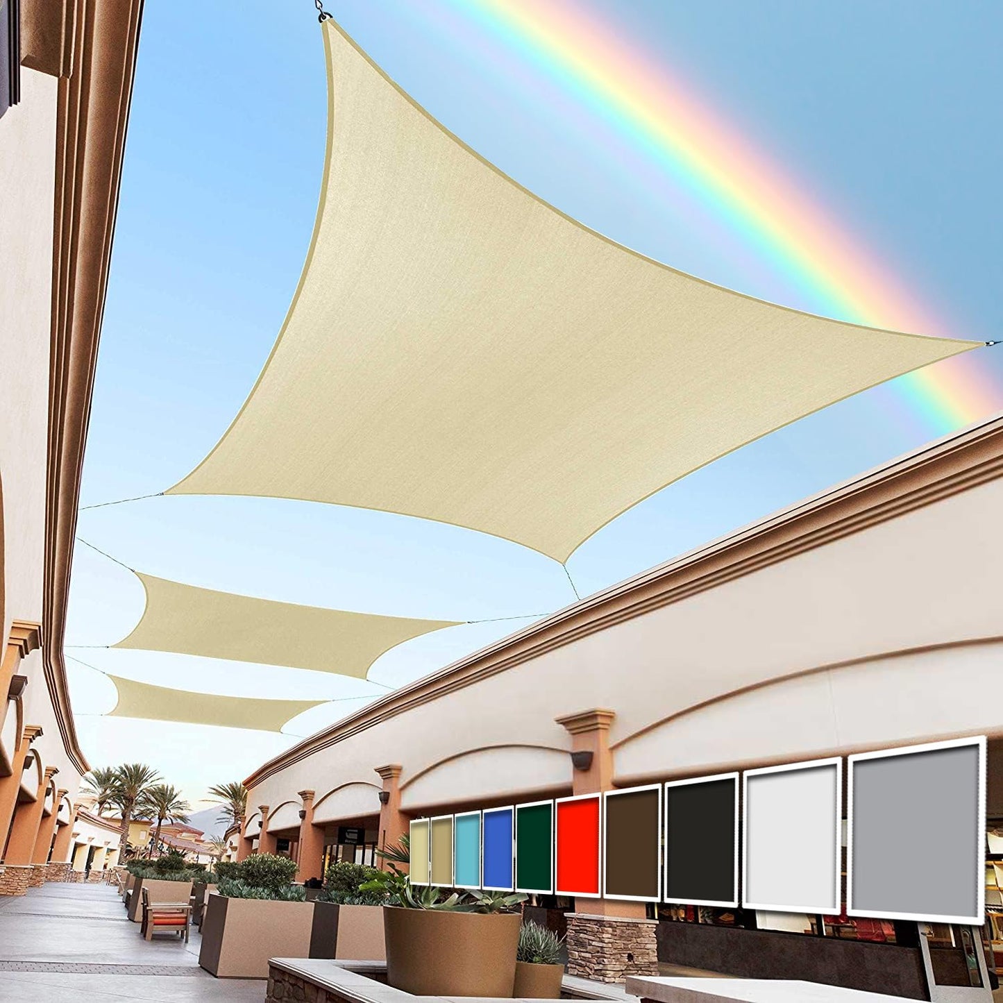 Royal Shade Beige 12' x 16' Sun Shade Sail Rectangle RSTAPRN1216-200GSM - Pergola Shade Sails Canopy for Patio - Canopy Mesh Fabric UV Block - Commercial Heavy Duty (We Make Custom Sizes)