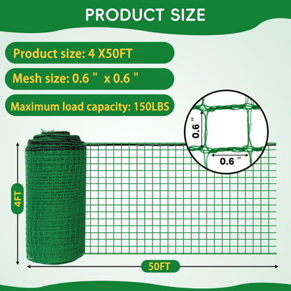 DOLEMODUO Plastic Mesh Fencing 4FT x 50FT, Garden Bird Netting & Deer Fence, Temporary Animal Barrier for Deer Pets Rabbits Chickens Wildlife, Green Protective Netting for Plants Fruit Vegetables