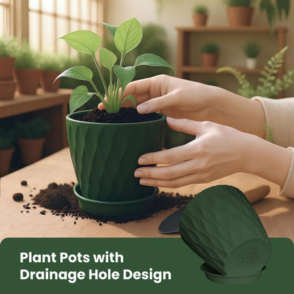 LESOASIS 7/6.5/6/5.5/5/4.5/4 inch Plastic Plant Pots, 7 Pack Flower Planter for Indoor Outdoor Plant, Planters with Drainage Holes and Trays (Colorful)