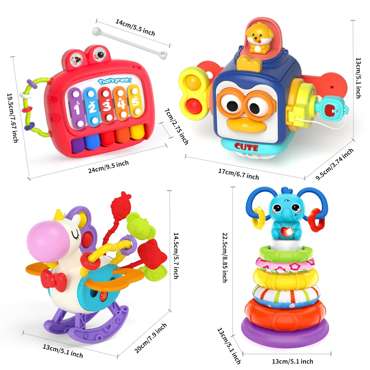 4 in 1 Baby Toys for 6-12 Months, Infant Sensory & Stacking for 1 Year Old, Dinosaur Busy Cube Toys for Babies 6-9-12 Months, Piano Xylophone Musical Travel Toy, Christmas Birthday Gifts for Toddler